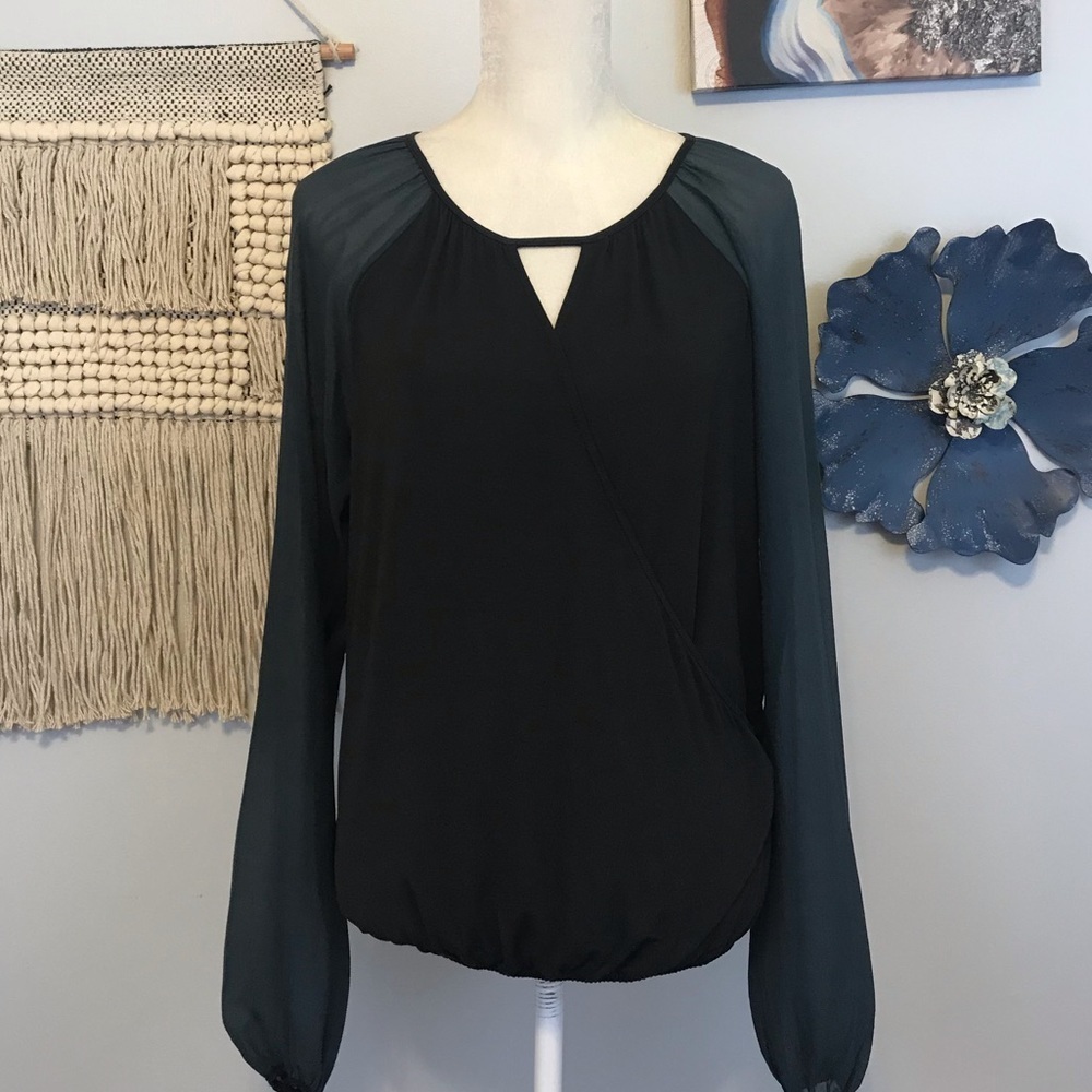 Michael Stars sheer Sleeve faux Wrap top